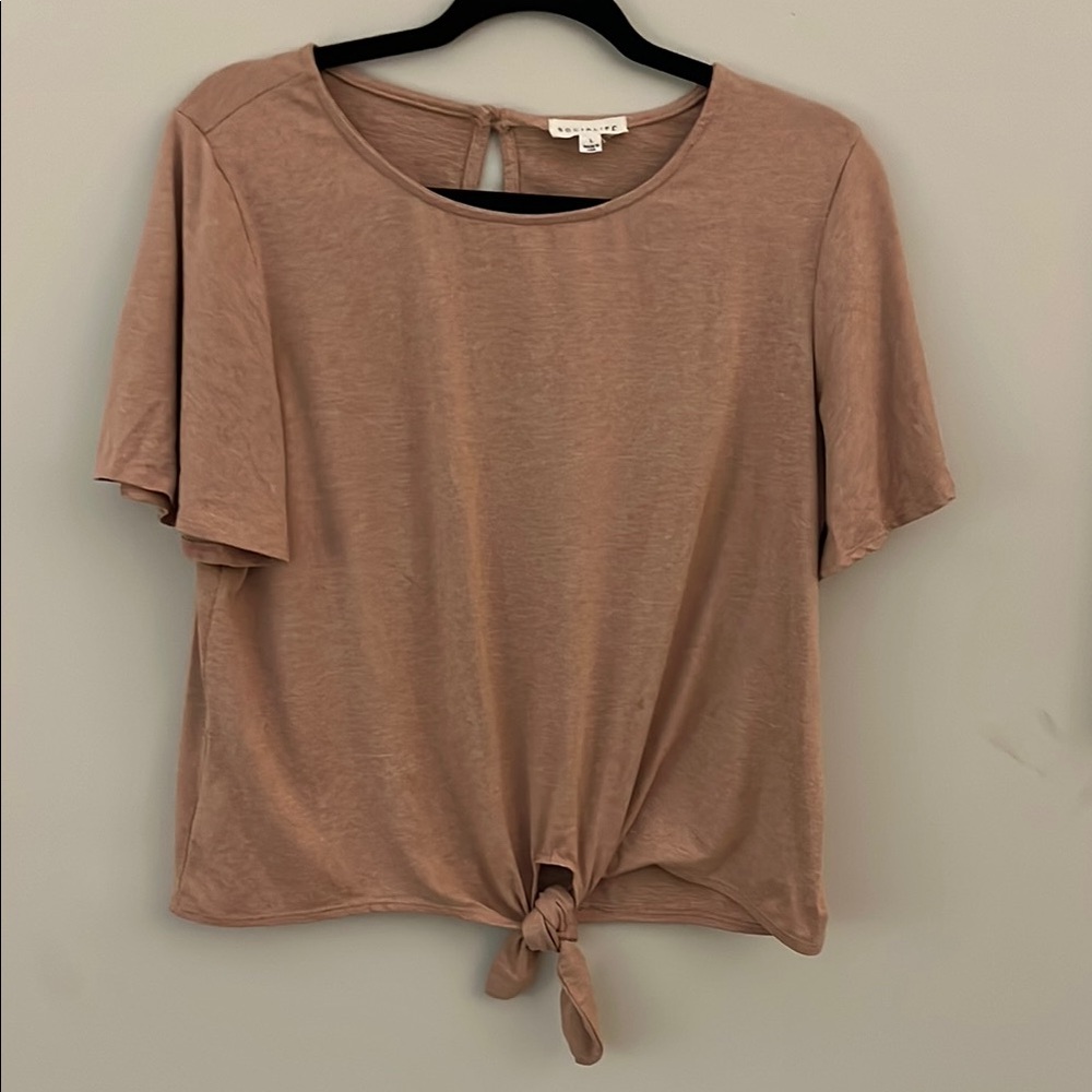 Madewell Pink Tie Front Crop Tee